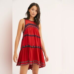 Free People To The Point Embroidered Maxi Top XS Red dress boho-chic